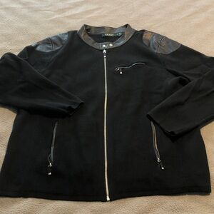 Lauren Ralph Lauren Black Jacket w/ Faux Leather Shoulder & Neckline Women’s 2XL